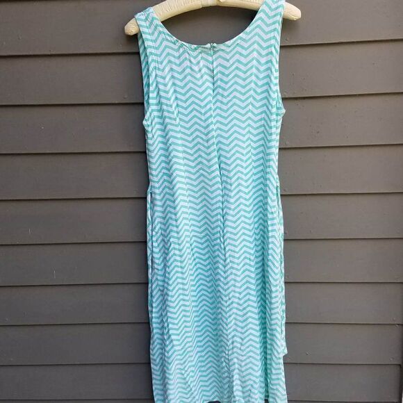 Tybee Island Clothing Co Blue White Chevron not quite Maxi Dress Large - Picture 2 of 9